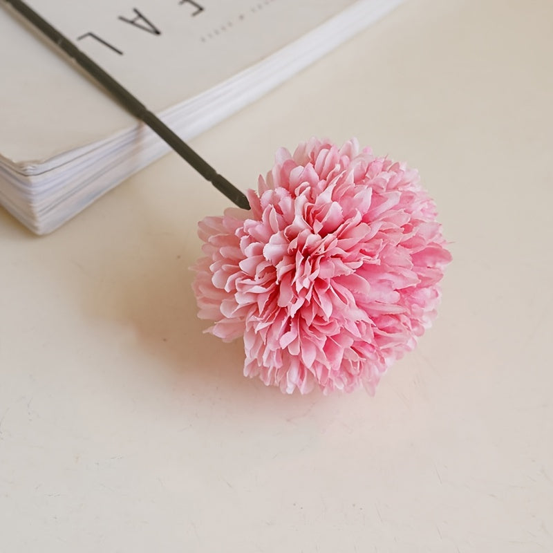 6pcs, Artificial Flowers, Table Tennis Chrysanthemum Autumn Dandelion, Chrysanthemum And Hydrangea Fake Flowers, For Family Living Room Table Decoration, Wedding Party Arrangements, Winter Christmas Home Decoration