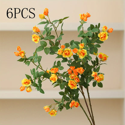 6pcs Lifelike Silk Rose Bouquet with Long Stems - Perfect for Valentine&