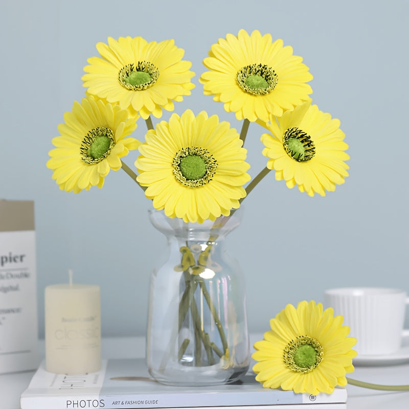 6pcs MOHUAGE Artificial Sunflower Bouquet - Real Touch Plastic Flowers for Home Decor, Garden Style, Perfect for Christmas, Thanksgiving, Valentine&