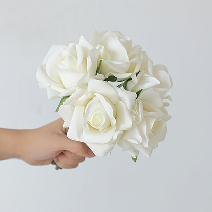 5pcs Bohemian White Silk Rose Bouquet - Real Touch Faux Flowers for Weddings, Home &amp; Party Decor | Perfect for Halloween, Christmas, Valentine&