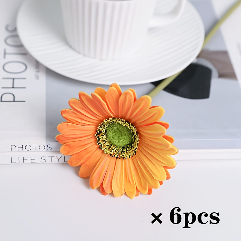 6pcs MOHUAGE Artificial Sunflower Bouquet - Real Touch Plastic Flowers for Home Decor, Garden Style, Perfect for Christmas, Thanksgiving, Valentine&