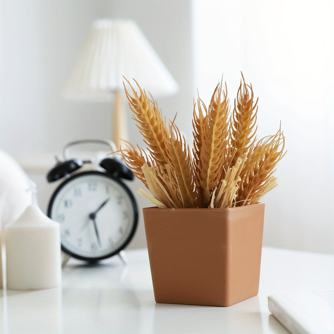 Bohemian Chic Faux Wheat Plant in Pot - Perfect for Home, Wedding, Office &amp; Garden Decor | Versatile White Accent for All Seasons &amp; Holidays