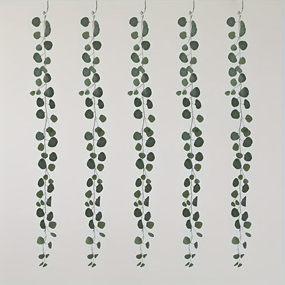 5pcs Art Deco Fabric Eucalyptus Vines - Artificial Hanging Plants for Home, Garden, Wedding, Engagement, Seasonal Decor - Versatile Faux Greenery for Christmas, Thanksgiving, Valentine&