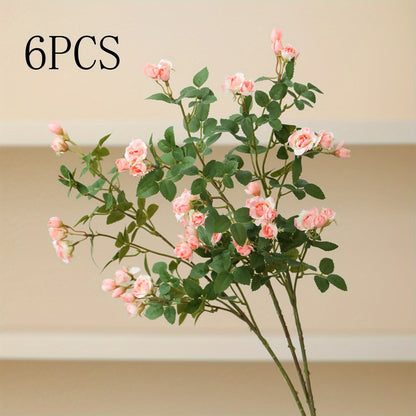 6pcs Lifelike Silk Rose Bouquet with Long Stems - Perfect for Valentine&