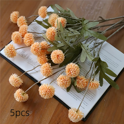 6pcs Autumn Dandelion Artificial Flowers Set - Faux Chrysanthemum Balls for Thanksgiving, Halloween &amp; Harvest Decor | Versatile Home &amp; Wedding Accents