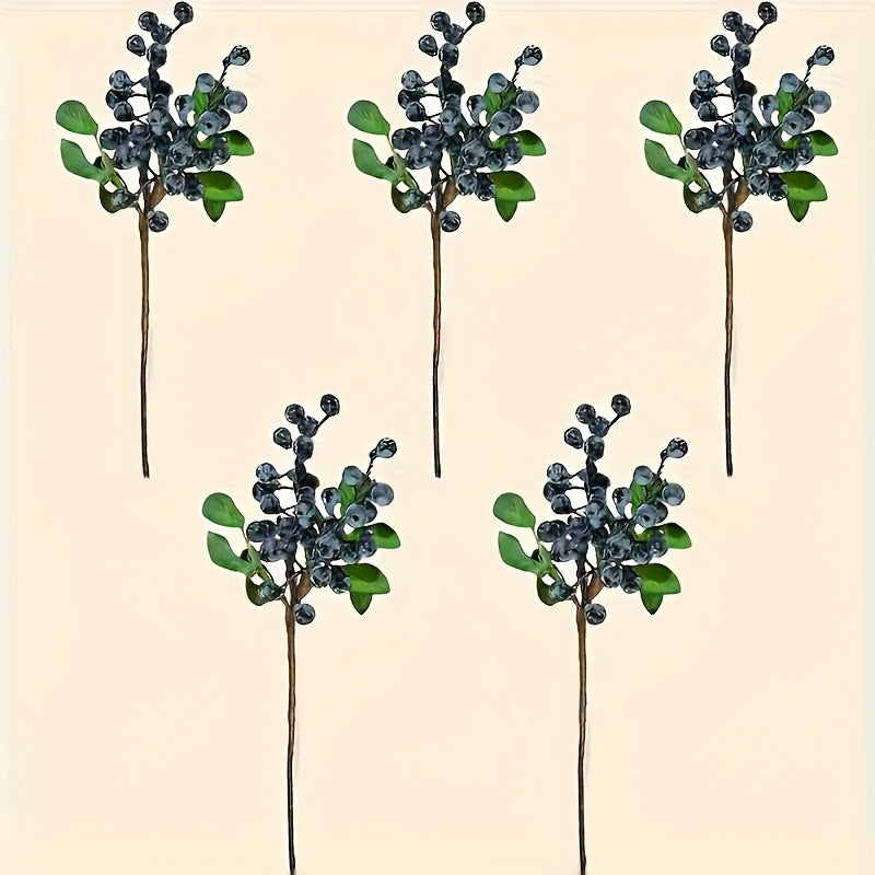 Artificial Blueberry Branches for Home Decor - Plastic Berry Stems for All Seasons, Suitable for Christmas, Halloween, Easter, Valentine&