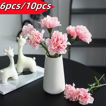 6/10pcs, Artificial Mini Single Branch Carnations, Real Touch Artificial Flowers, Family Room Office Decoration, Floral Arrangement Artificial Center, Outdoor Garden Patio Decoration, Wedding Birthday Bride Shower