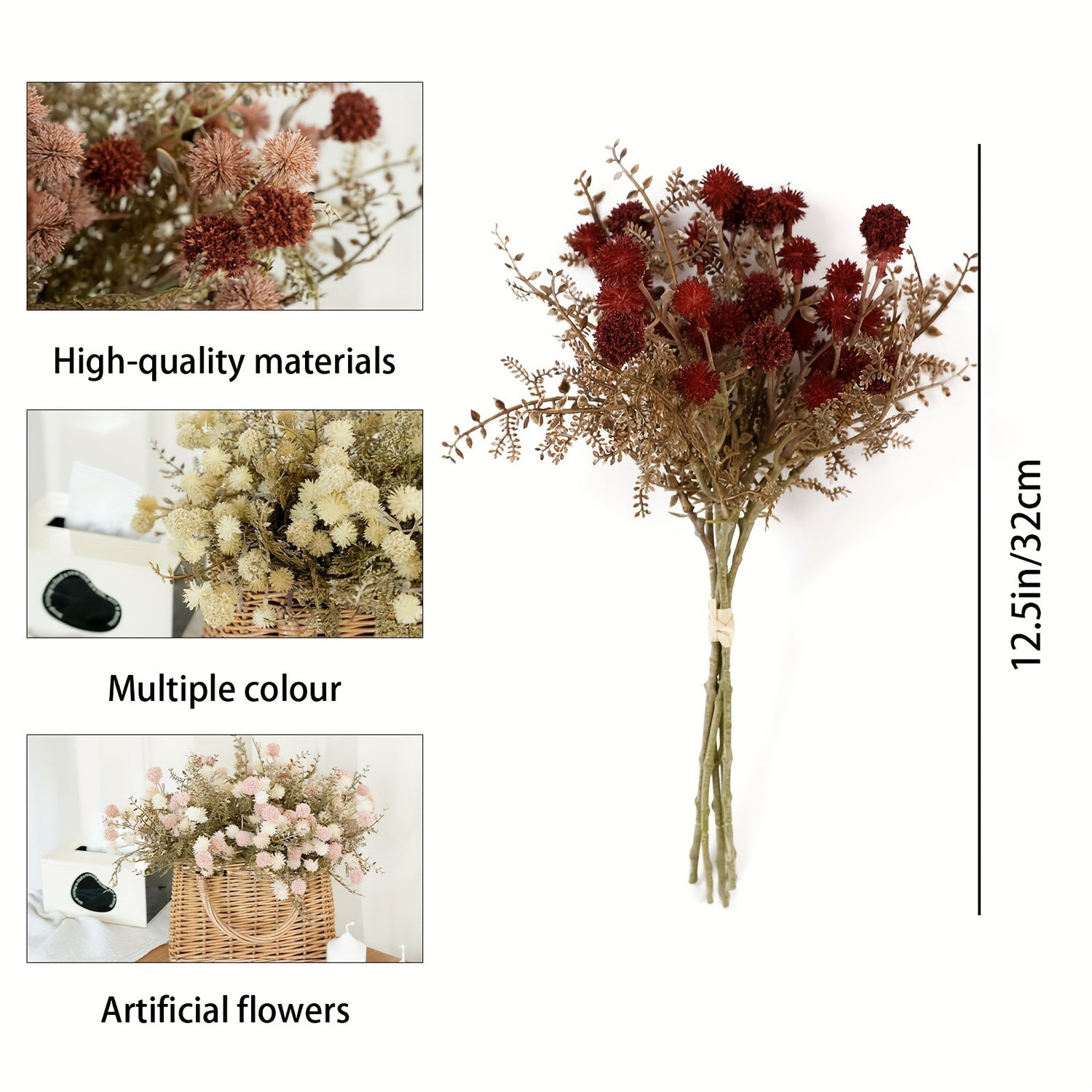 Classic Style Artificial Dandelion Flower Swags, 5 Bunches High-Quality Plastic Floral Decor - Versatile Centerpieces for Wedding, Bridal, Engagement, Birthday, Anniversary - Fits Autumn Halloween, Winter Christmas, Easter, Thanksgiving, Father&