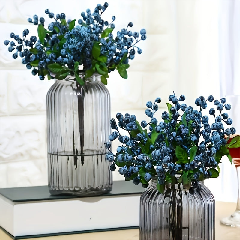 Artificial Blueberry Branches for Home Decor - Plastic Berry Stems for All Seasons, Suitable for Christmas, Halloween, Easter, Valentine&