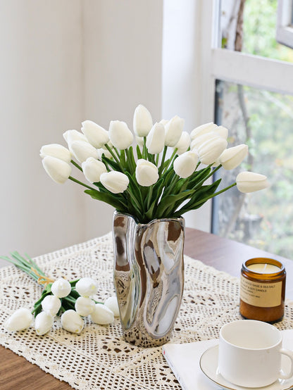 5pcs/18pcs/27pcs, 13.8in/35cm, Artificial Flowers, Modern Romantic Artificial Tulips, Artificial PU Tulips, Real Touch Tulips, Soft Textured Spring Flowers For Home Decor, Simple Decoration Faux Tulips, Mother&