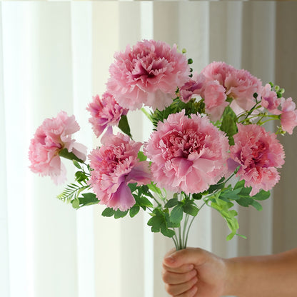 Boho Style Artificial Carnation Flowers with Stems, 10-Head Silk Pink Faux Floral Arrangement for DIY Home, Bridal Wedding, Birthday Party, Desk, Kitchen, Office Decor, Mother&