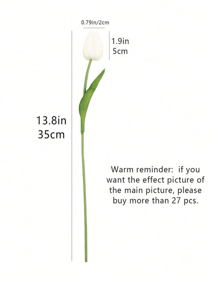 5pcs/18pcs/27pcs, 13.8in/35cm, Artificial Flowers, Modern Romantic Artificial Tulips, Artificial PU Tulips, Real Touch Tulips, Soft Textured Spring Flowers For Home Decor, Simple Decoration Faux Tulips, Mother&