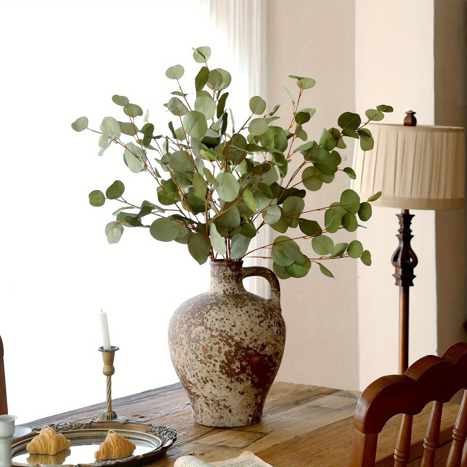 1pc, Artificial Plants Eucalyptusstems Eucalyptus Leaf Spray in Green Greenery Stems Silk Plastic Plants Floral for Home Party Wedding Decoration, Eucalyptus Stems, Faux Eucalyptus Stems, Eucalyptus Decor