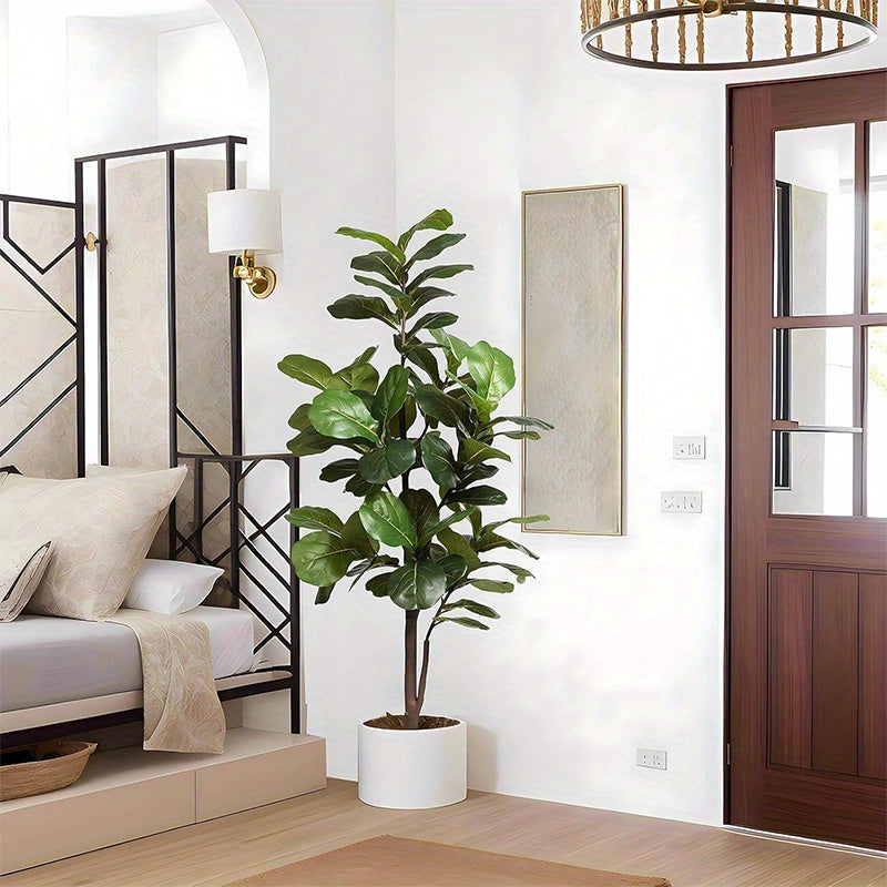 6Ft Artificial Fiddle Leaf Fig Tree - Indoor/Outdoor Decor - No Power Required - Plastic Material - Suitable for All Occasions - Includes Planter