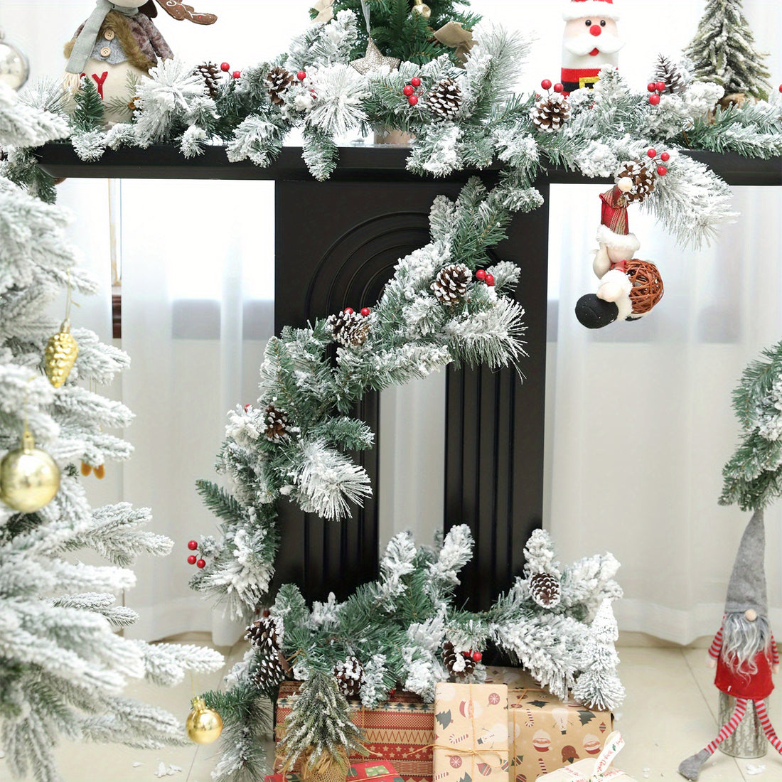 75in Festive Cedar Christmas Garland - Perfect for Indoor &amp; Front Door Holiday Decor, No Battery Needed, Christmas Decorations, Winter Decoration, Wreath