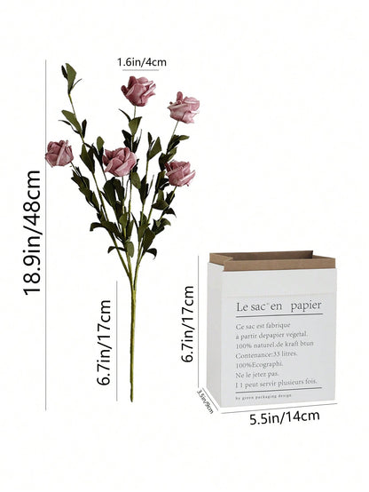 3sets/5sets, 18.8in/48cm, 5 Flowers Per Stem, Artificial Foam Rose With Stem, DIY Wedding Bouquet Bridal Centerpiece Decor Party Tabletop Home Decorations (OPP Bag Packaging)