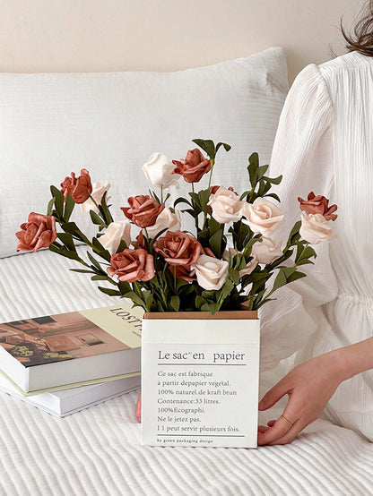 3sets/5sets, 18.8in/48cm, 5 Flowers Per Stem, Artificial Foam Rose With Stem, DIY Wedding Bouquet Bridal Centerpiece Decor Party Tabletop Home Decorations (OPP Bag Packaging)