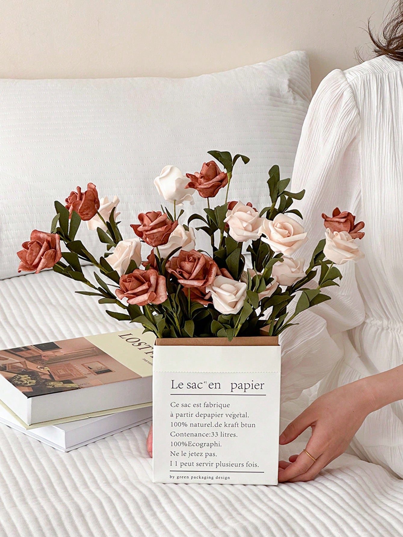 3sets/5sets, 18.8in/48cm, 5 Flowers Per Stem, Artificial Foam Rose With Stem, DIY Wedding Bouquet Bridal Centerpiece Decor Party Tabletop Home Decorations (OPP Bag Packaging)