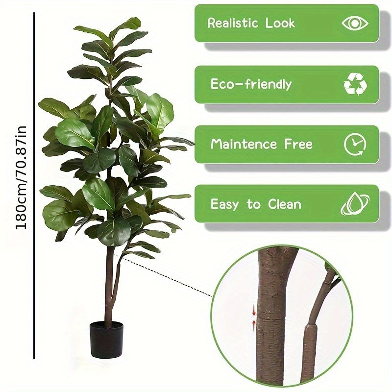 6Ft Artificial Fiddle Leaf Fig Tree - Indoor/Outdoor Decor - No Power Required - Plastic Material - Suitable for All Occasions - Includes Planter