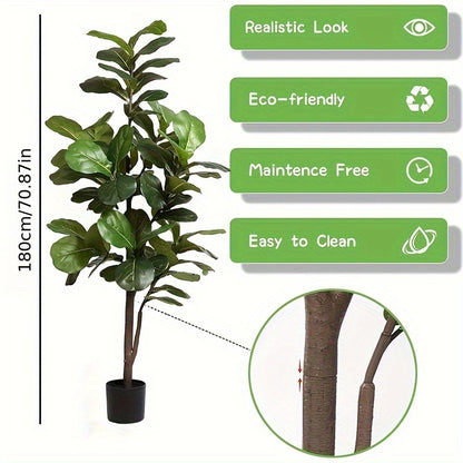 6Ft Artificial Fiddle Leaf Fig Tree - Indoor/Outdoor Decor - No Power Required - Plastic Material - Suitable for All Occasions - Includes Planter