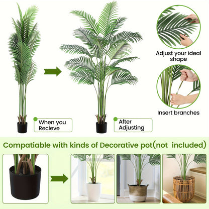 5.2ft Lifelike Artificial Palm Tree - Faux Areca with Adjustable Branches &amp; 15 Trunks, Perfect for Indoor/Outdoor Decor, Home Office, and Housewarming Gift