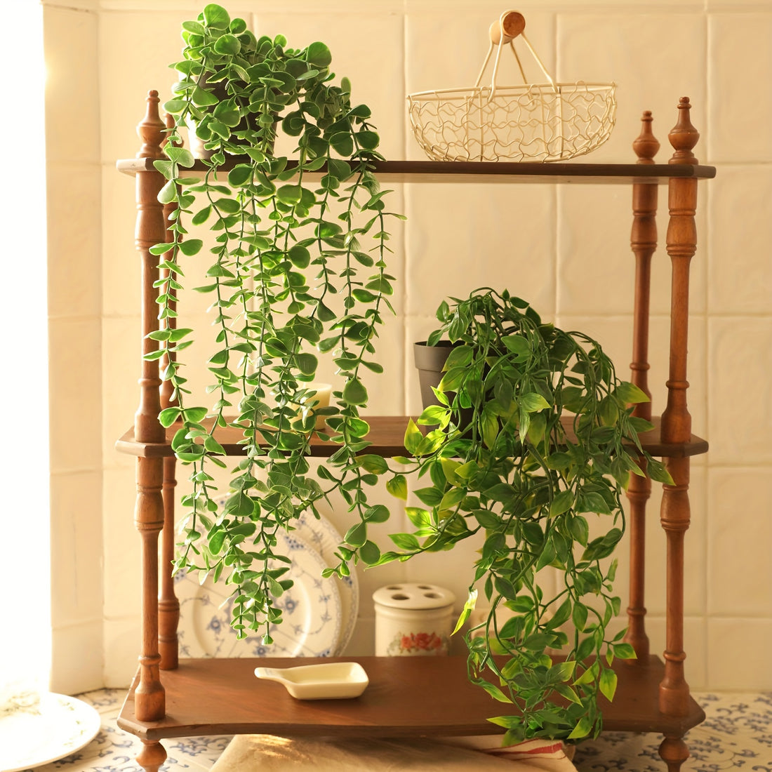 Artificial Hanging Vine Plant, 1 Pc - Faux Mandevilla Greenery for Wall Shelf, Indoor/Outdoor Decor, Perfect for Weddings, Birthdays, Bridal Decorations, Spring Home Decor, Versatile for Various Room Types, Plastic, No Electricity Needed, Includes Contain