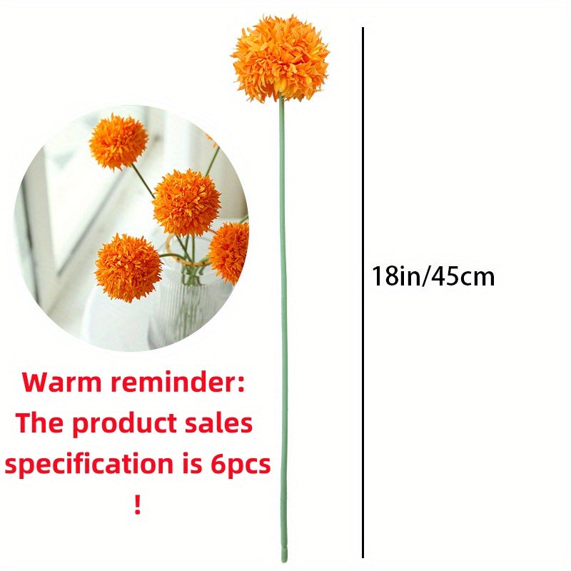 6pcs Boho Style Artificial Chrysanthemum Ball Hydrangea - Silk Fake Flower Plant Arrangement for Wedding Bouquet, Home, Kitchen, Garden, Party Table, Floral Centerpiece DIY - Plastic, Antioxidant, Ideal for Christmas, Thanksgiving, Valentine&