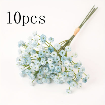 6/10pcs Gypsophila Artificial Flowers, Fake Flowers Gypsophila Bouquet Autumn Artificial Flowers for Decoration, Real Touch Silk Flowers for Wedding Christmas DIY Party Home Garden Office Decoration (White, Blue)