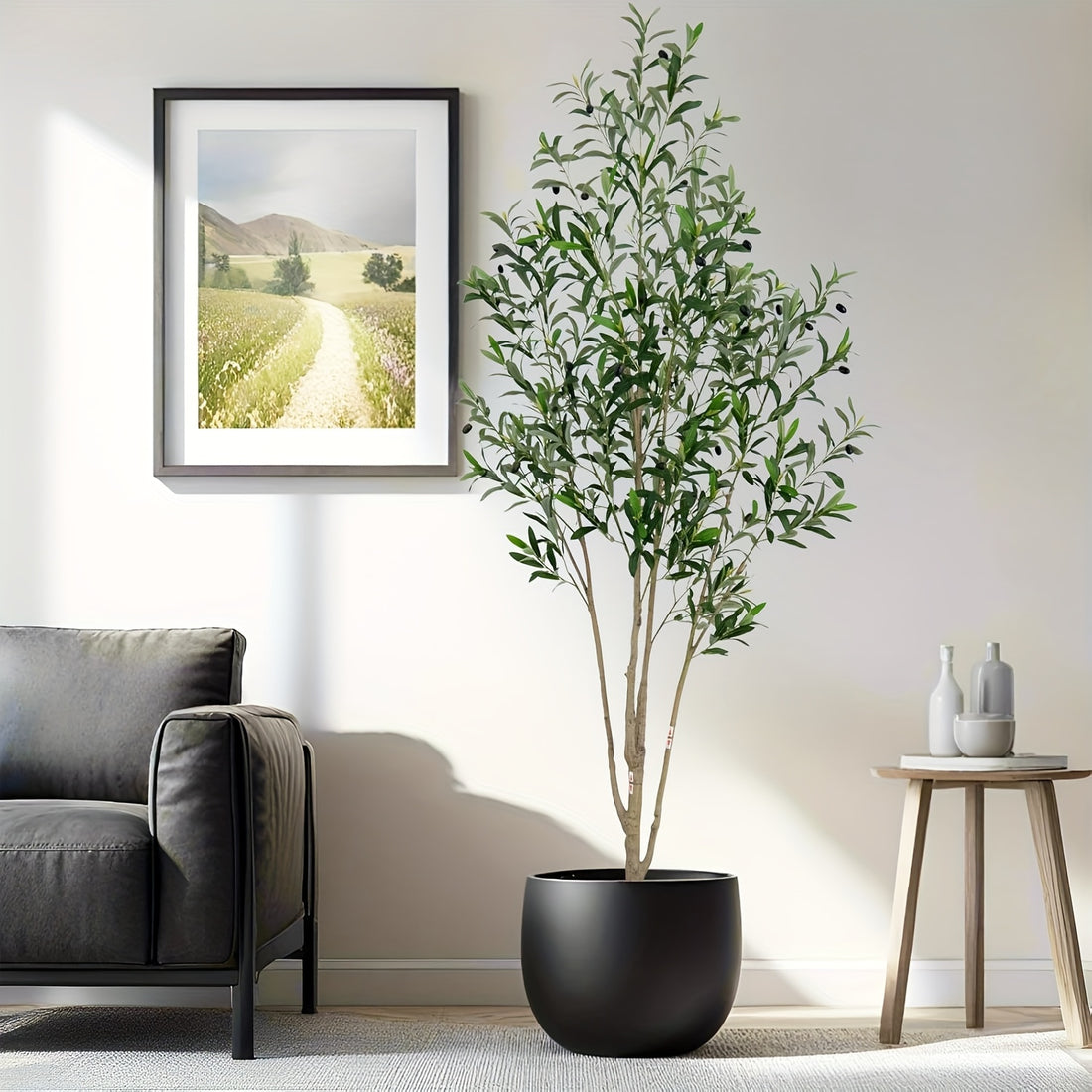 6FT/7FT Tall Artificial Olive Tree with Realistic Trunk and Fruits, Lifelike Faux Silk Plant, All-Season Ivy Greenery, Plastic Material, with Pot Included, for Home Office Decor, Various Room Types, Ideal for Housewarming, New Year, Anniversary, Bachelor