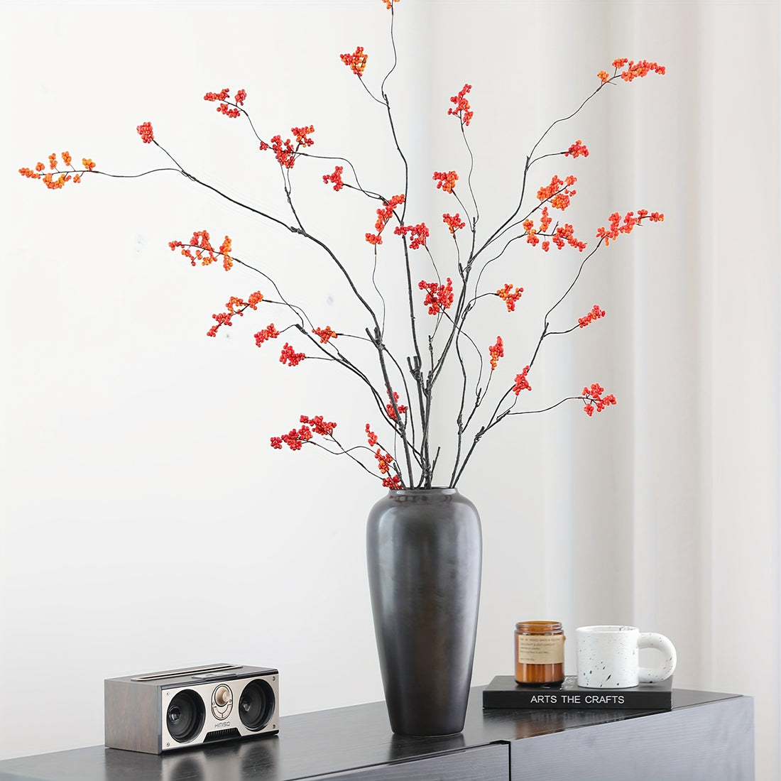5pcs Set of Vibrant Orange Artificial Berry Stems - Faux Floral Branches with Leaves for Home, Office, and Seasonal Decor - Perfect for Autumn Weddings &amp; Parties Chinese New Year