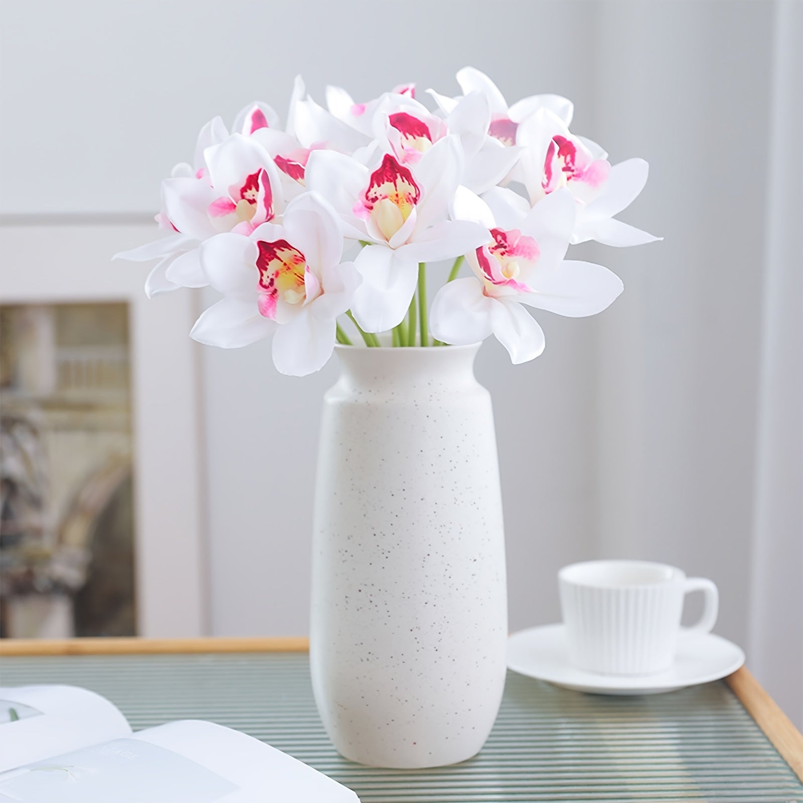 5pcs Boho Chic Artificial Orchid Bouquet, 14.96" - Perfect for Home Decor, Living Room, Office, Kitchen, Outdoor Patio, Holiday Parties &amp; Wedding Engagements