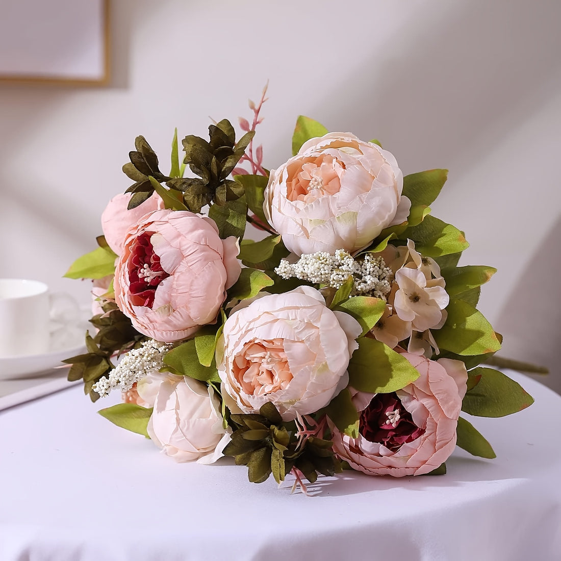 Duovlo Artificial Peony Silk Flowers, Versatile Plastic Faux Peonies for Home Decor, Tabletop Display with No Container Included for Wedding, Thanksgiving, Christmas, Easter, Mother&