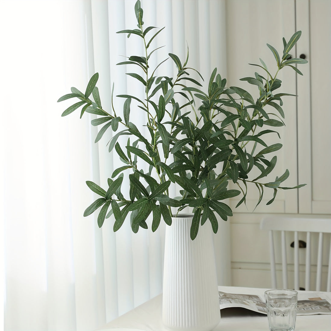 6-Pack Plastic Artificial Olive Branches, Classic Style, for Home Garden Decor and Various Occasions