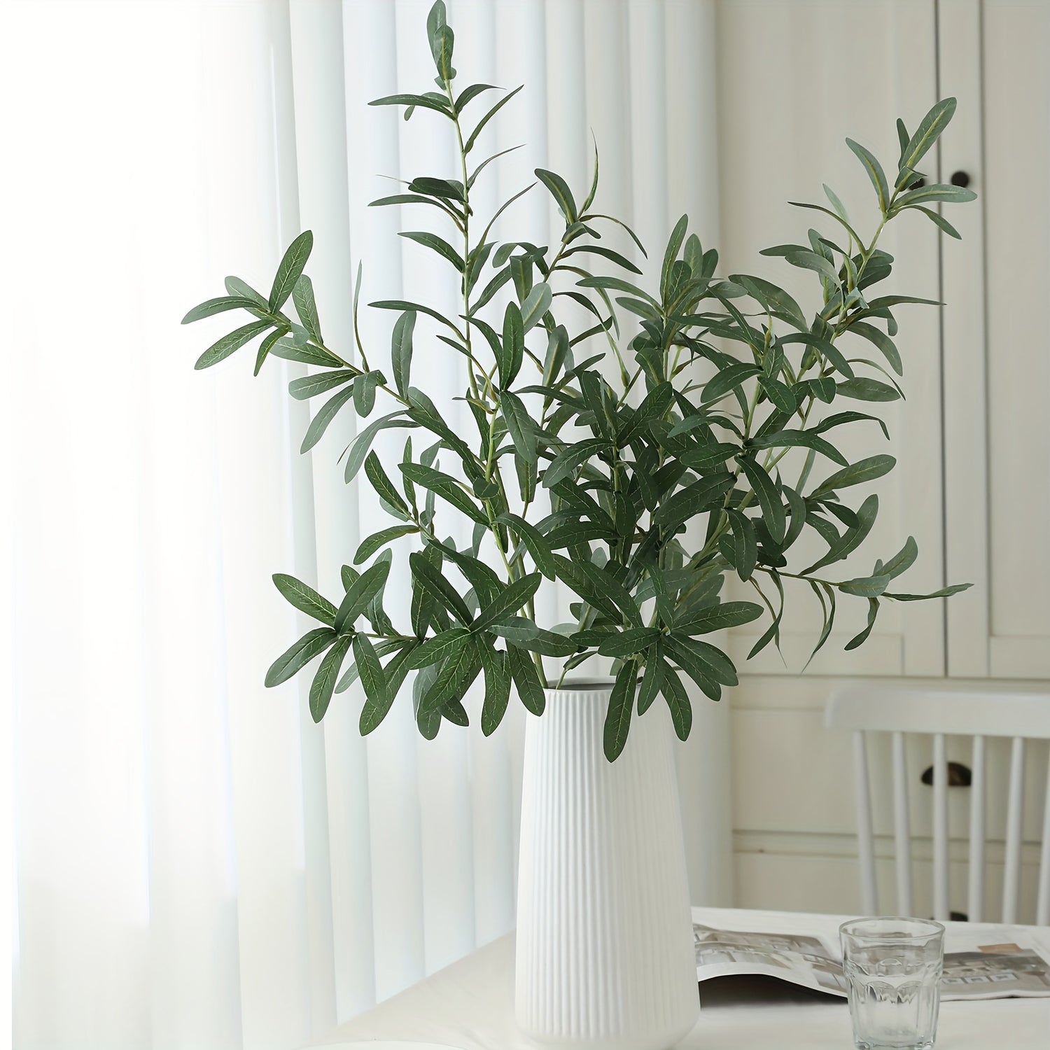 6-Pack Plastic Artificial Olive Branches, Classic Style, for Home Garden Decor and Various Occasions