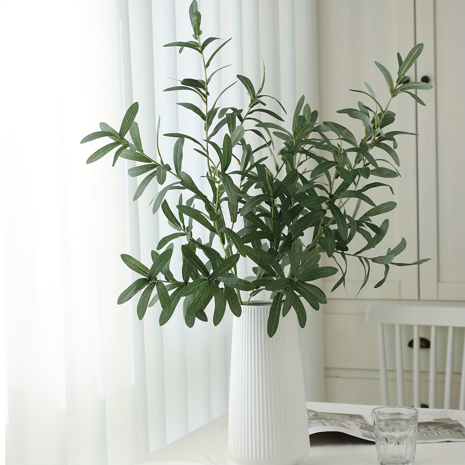 6-Pack Plastic Artificial Olive Branches, Classic Style, for Home Garden Decor and Various Occasions
