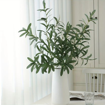 6-Pack Plastic Artificial Olive Branches, Classic Style, for Home Garden Decor and Various Occasions