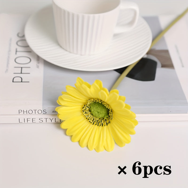 6pcs MOHUAGE Artificial Sunflower Bouquet - Real Touch Plastic Flowers for Home Decor, Garden Style, Perfect for Christmas, Thanksgiving, Valentine&