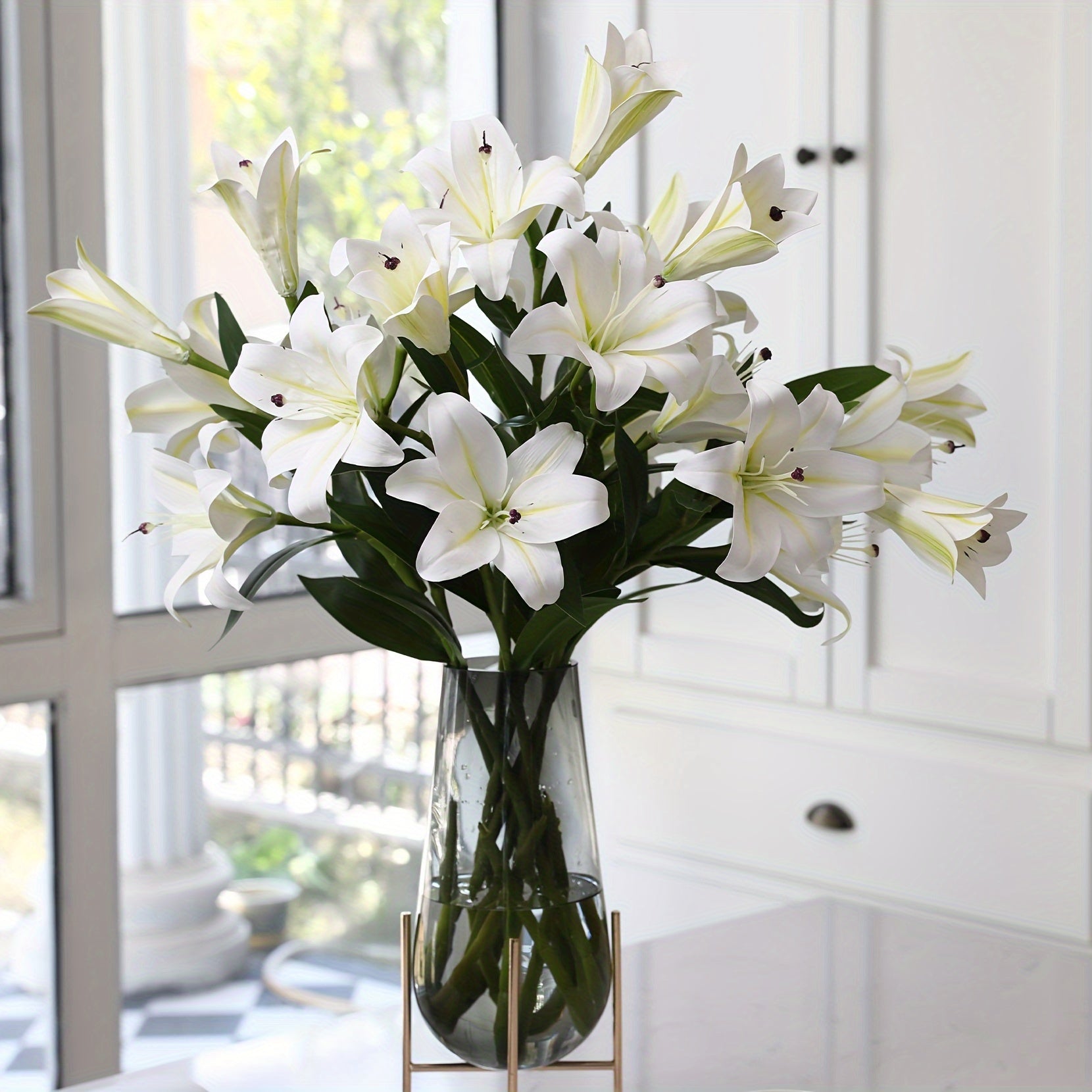 6pcs Artificial Lilies, 28.74 Inch Long Stem Real Touch Silk Imitation Lily with 3 Lily Buds - Artificial Tiger Lily Bouquet, Easter, Thanksgiving for Table Wedding Home Party Office Decoration Tall Vase (Orange, White, Pink)