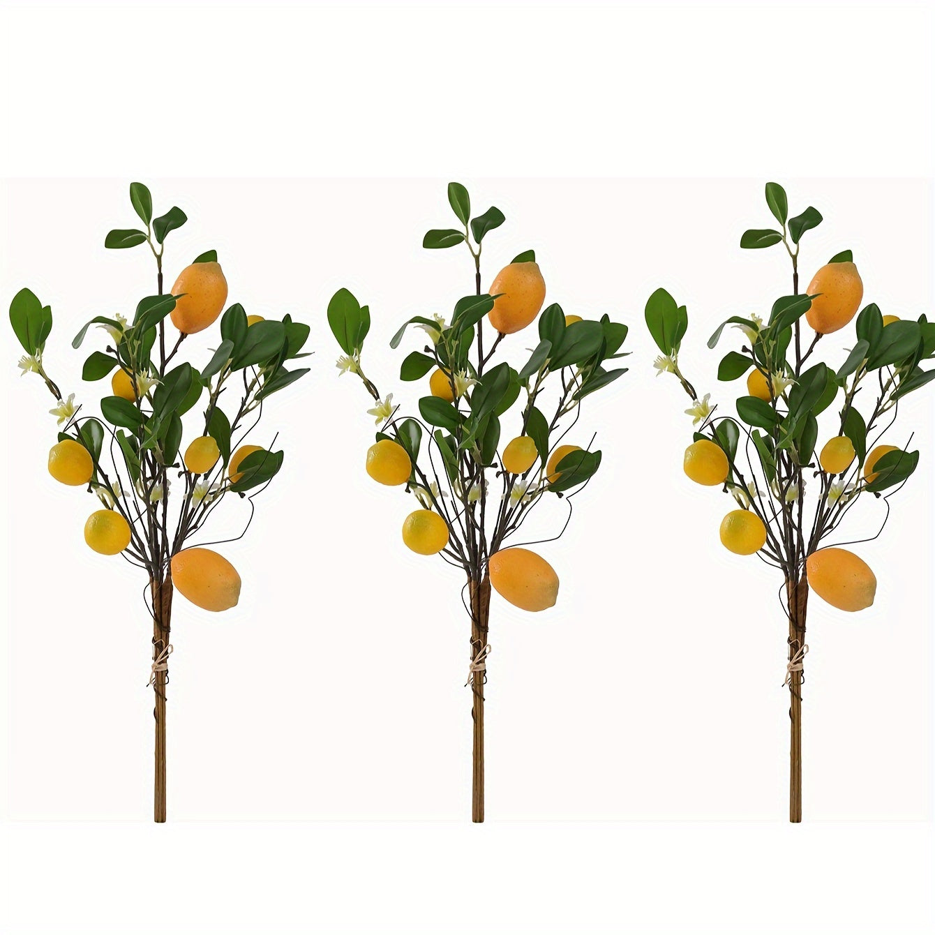 Art Deco Style 1/3/6pcs Artificial Lemon Branches with Green Leaves, 20.4" Plastic Faux Fruit Flowers for Home Office Decor, Seasonal Holiday Themes - Christmas, Valentine&