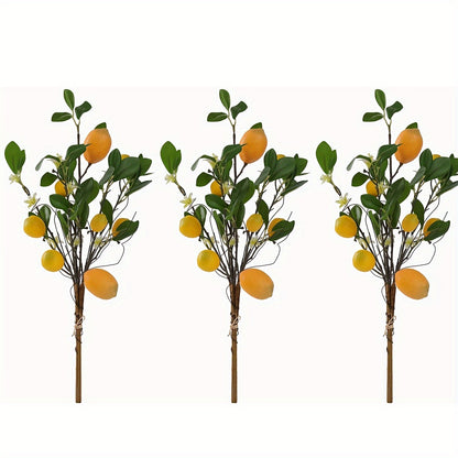 Art Deco Style 1/3/6pcs Artificial Lemon Branches with Green Leaves, 20.4" Plastic Faux Fruit Flowers for Home Office Decor, Seasonal Holiday Themes - Christmas, Valentine&