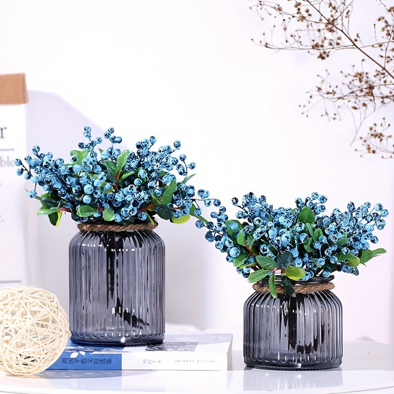 Boho Style Artificial California Blueberry Swags - Plastic Faux Berry Flower Branch with Leaves for Home Decor, Party, Wedding - Festive Floral Accent for Christmas, Halloween, Easter, Thanksgiving, Juneteenth - Pack of 1