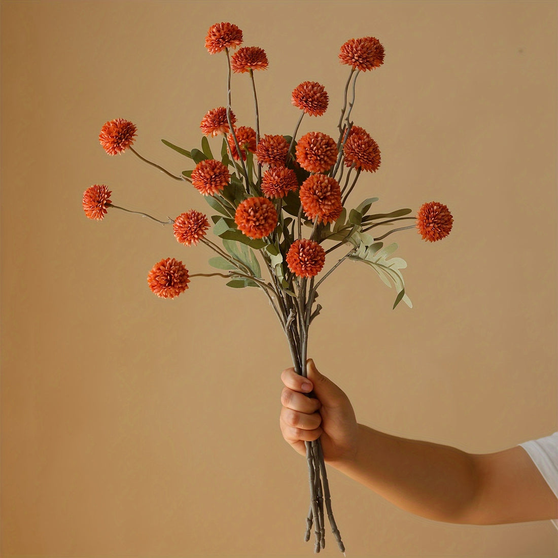 6pcs 5 Autumn Dandelions, Rayon Flowers Realistic Flower Wedding Party Decoration, Suitable for Indoor and Outdoor Home Autumn Thanksgiving Decoration (Orange)