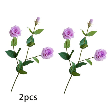 Elegant 2-Branch Artificial Lisianthus Bouquet - 3 Silk Flower Heads, Perfect for DIY Wedding &amp; Home Decor, Versatile Faux Floral Arrangement Accessory, Plastic, Eustoma