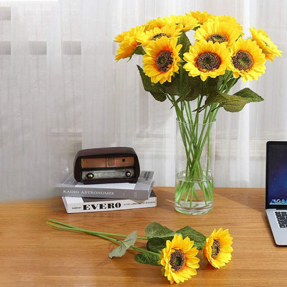 9pcs Artificial Sunflower Stems, Plastic Faux Sunflowers, for Home &amp; Outdoor Decor, with No Electricity Needed, Featherless, for Wedding, Bridal Shower, Housewarming, Anniversary, Birthday, Graduation, Christmas, Halloween, Thanksgiving, Valentine&