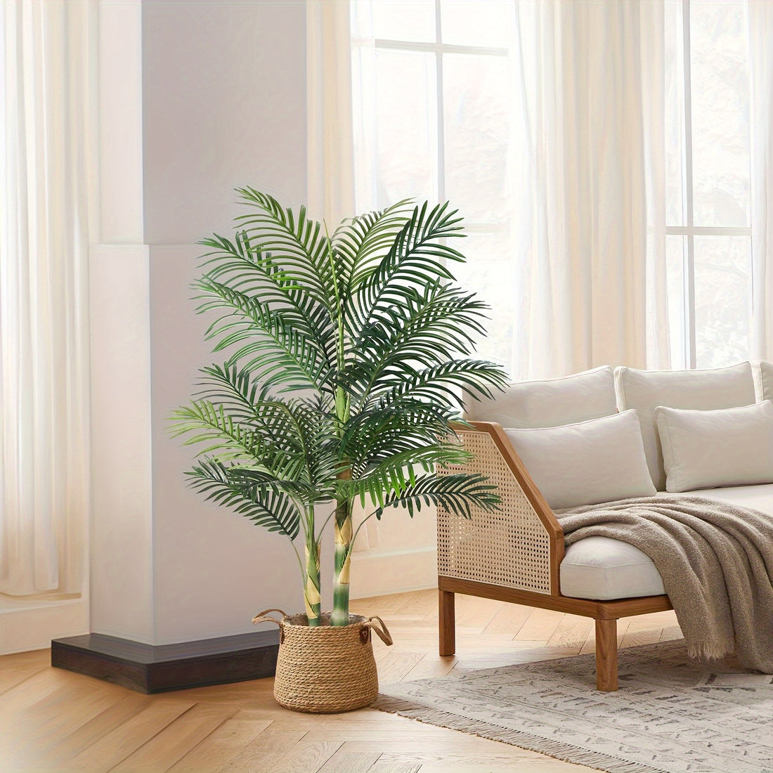 Artificial Golden Cane Palm Tree, Pre-Potted Plastic Tropical Plant for Home Decor, Office &amp; Living Room - All-Season Faux Greenery, Various Room Placement, Tabletop Size, No Electricity Required - Perfect for New Year, Birthday, Housewarming, Retirement,