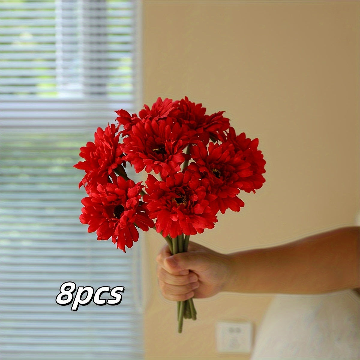 8pcs Artificial Chrysanthemum Bouquet - Silk Fabric Fake Flowers for Home, Garden, Kitchen, Table Centerpieces - Versatile Floral Decor for Wedding, Engagement, Christmas, Halloween, Thanksgiving, Valentine&