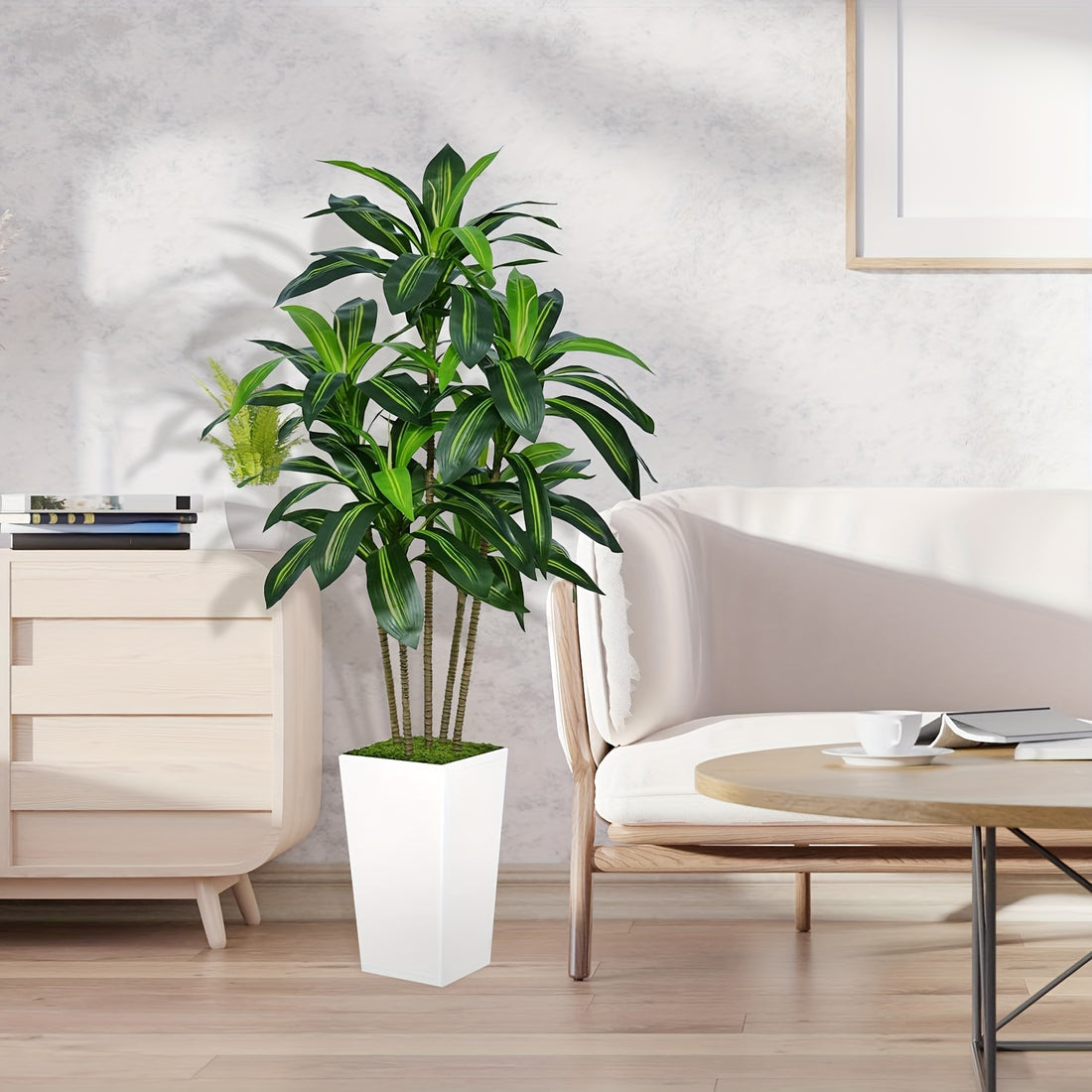 5ft White Planter Artificial Dracaena - Realistic Silk Imitation of Tropical Plant, Suitable for Home Office, Living Room Decor - Seasonal Plastic Artificial Tree, Perfect for Various Room Types - Ideal for New Year, Birthday, Housewarming, Anniversary, B