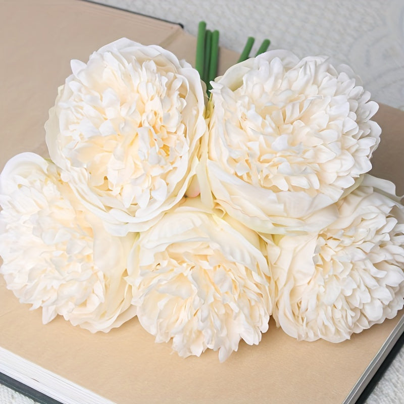 5pcs Royal Peony Artificial Flowers, Polyester Peony Bouquet for Home Decor - Ideal for Christmas, Easter, Valentine&