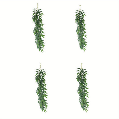 4pcs MOHUAGE Classic Style Plastic Fake Vine Plants, Realistic Green Leaves for Home, Garden, Wedding, Christmas, Thanksgiving, Easy Install, Durable, Versatile Seasonal Decorations