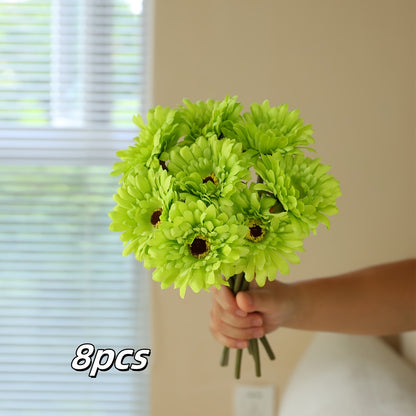 8pcs Artificial Chrysanthemum Bouquet - Silk Fabric Fake Flowers for Home, Garden, Kitchen, Table Centerpieces - Versatile Floral Decor for Wedding, Engagement, Christmas, Halloween, Thanksgiving, Valentine&